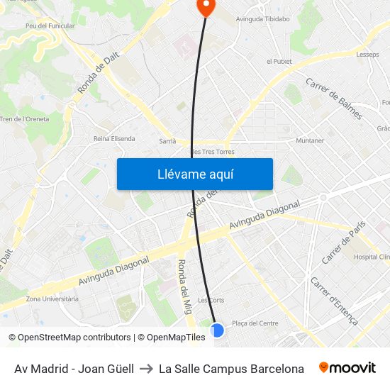 Av Madrid - Joan Güell to La Salle Campus Barcelona map