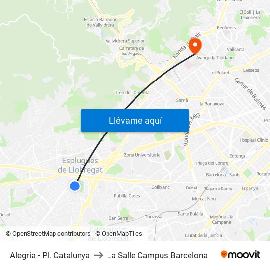 Alegria - Pl. Catalunya to La Salle Campus Barcelona map