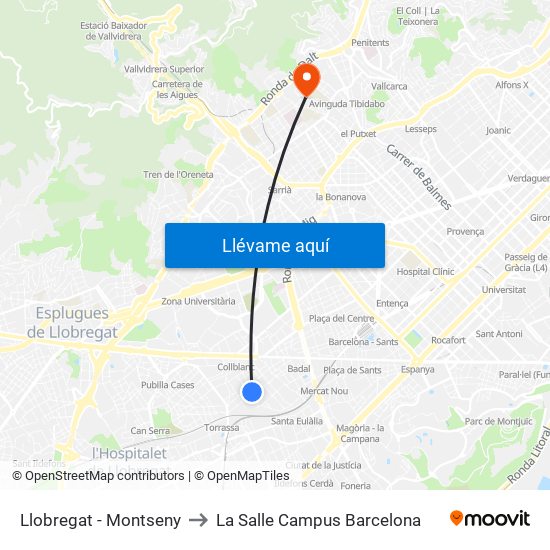 Llobregat - Montseny to La Salle Campus Barcelona map