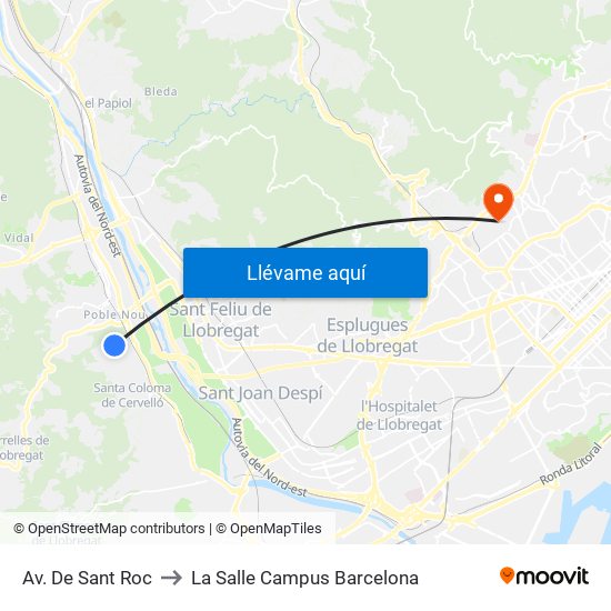 Av. De Sant Roc to La Salle Campus Barcelona map