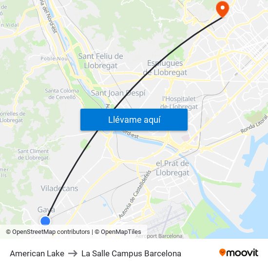 American Lake to La Salle Campus Barcelona map