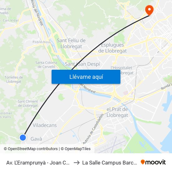 Av. L'Eramprunyà - Joan Carles I to La Salle Campus Barcelona map