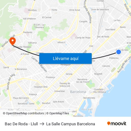 Bac De Roda - Llull to La Salle Campus Barcelona map