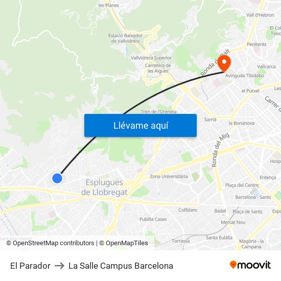 El Parador to La Salle Campus Barcelona map