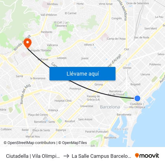 Ciutadella | Vila Olímpica to La Salle Campus Barcelona map