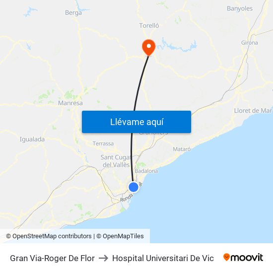 Gran Via-Roger De Flor to Hospital Universitari De Vic map