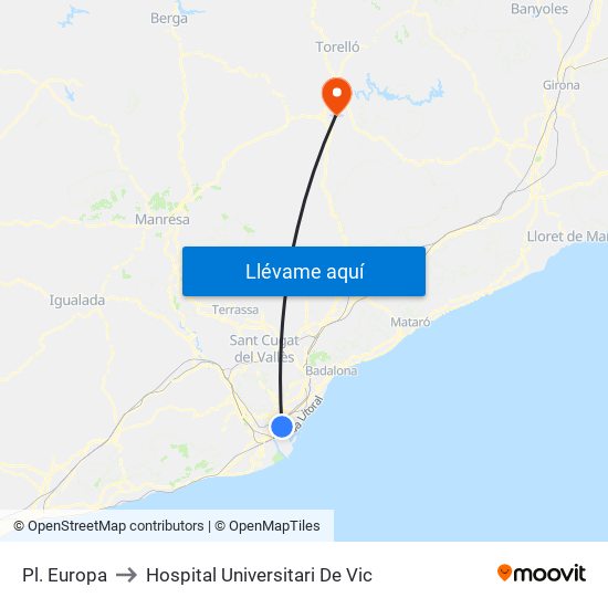 Pl. Europa to Hospital Universitari De Vic map