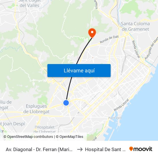 Av. Diagonal - Dr. Ferran (Maria Cristina) to Hospital De Sant Llàtzer map