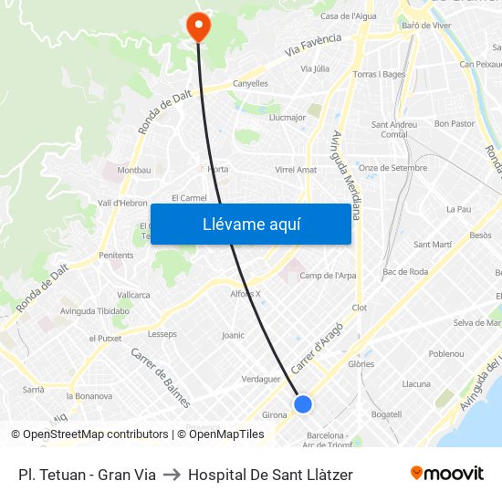 Pl. Tetuan - Gran Via to Hospital De Sant Llàtzer map
