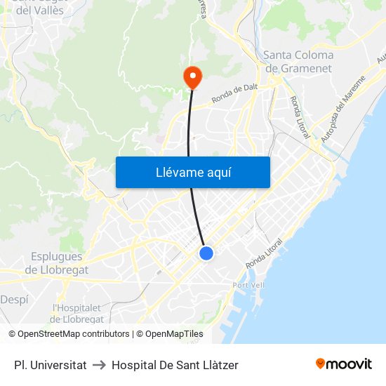 Pl. Universitat to Hospital De Sant Llàtzer map