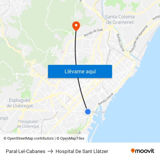 Paral·Lel-Cabanes to Hospital De Sant Llàtzer map