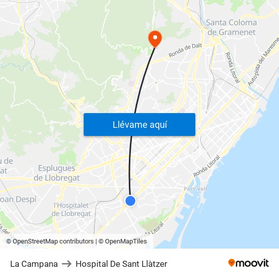 La Campana to Hospital De Sant Llàtzer map