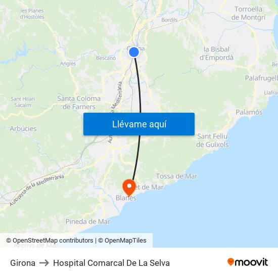 Girona to Hospital Comarcal De La Selva map