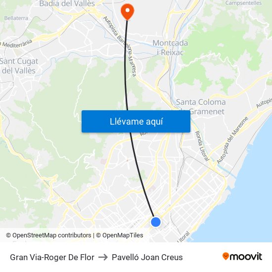 Gran Via-Roger De Flor to Pavelló Joan Creus map