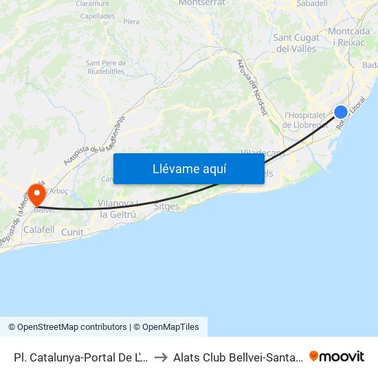 Pl. Catalunya-Portal De L'Àngel to Alats Club Bellvei-Santa Oliva map