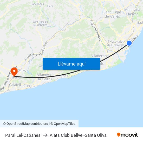Paral·Lel-Cabanes to Alats Club Bellvei-Santa Oliva map