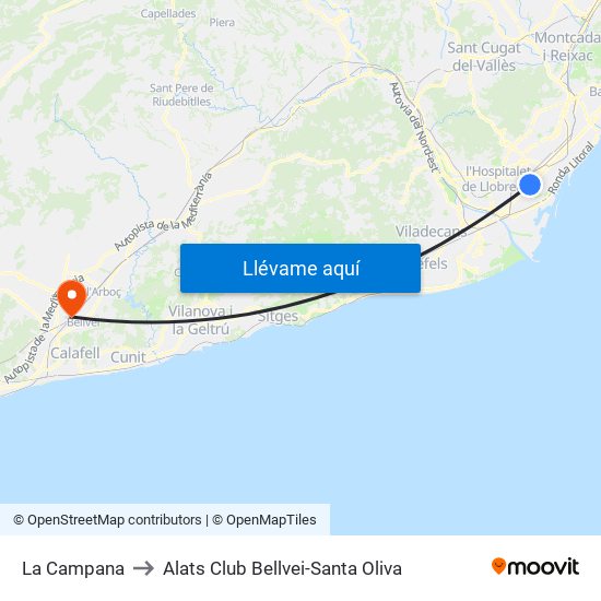 La Campana to Alats Club Bellvei-Santa Oliva map