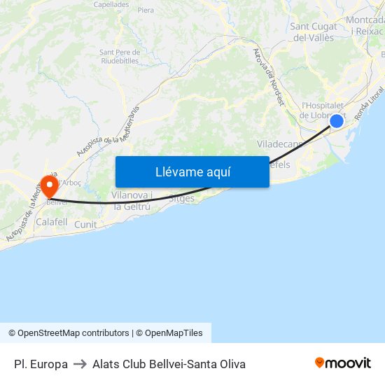 Pl. Europa to Alats Club Bellvei-Santa Oliva map