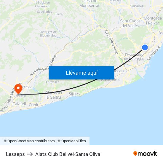 Lesseps to Alats Club Bellvei-Santa Oliva map