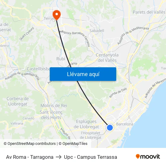 Av Roma - Tarragona to Upc - Campus Terrassa map
