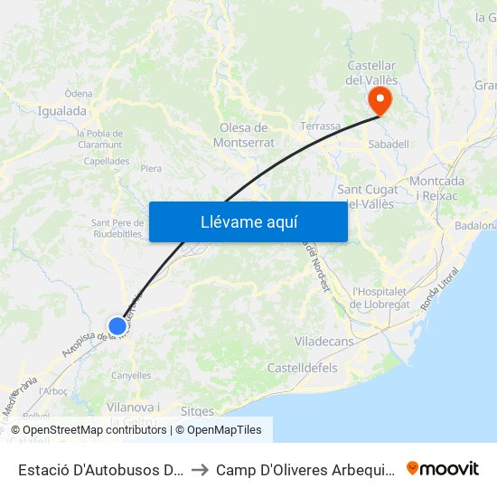Estació D'Autobusos De Vilafranca Del Penedès to Camp D'Oliveres Arbequines_2019 (Antic Aeròdrom) map