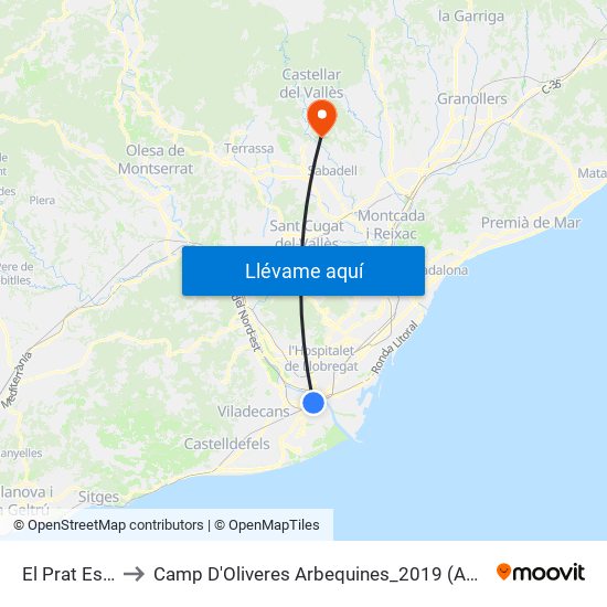 El Prat Estació to Camp D'Oliveres Arbequines_2019 (Antic Aeròdrom) map