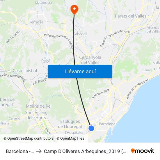 Barcelona - Sants to Camp D'Oliveres Arbequines_2019 (Antic Aeròdrom) map