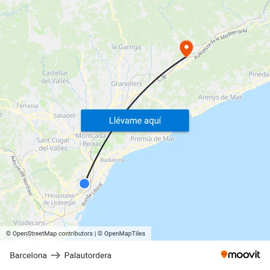 Barcelona to Palautordera map