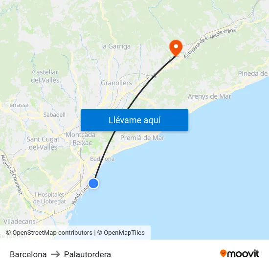 Barcelona to Palautordera map
