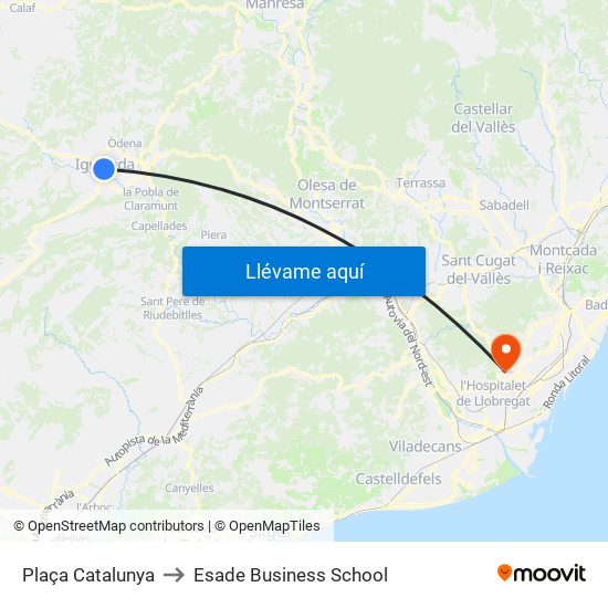 Plaça Catalunya to Esade Business School map