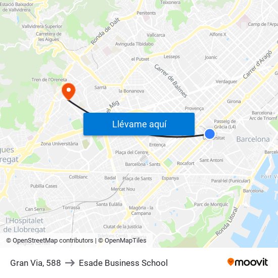 Gran Via, 588 to Esade Business School map