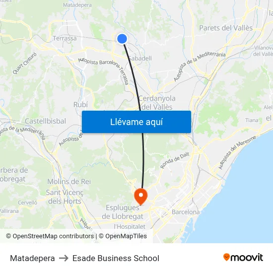 Matadepera to Esade Business School map
