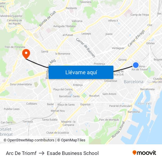 Arc De Triomf to Esade Business School map