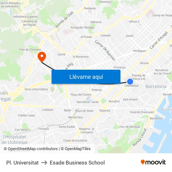 Pl. Universitat to Esade Business School map