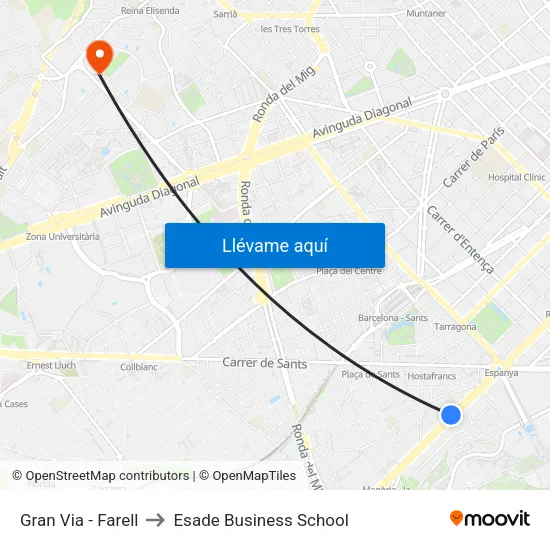 Gran Via - Farell to Esade Business School map