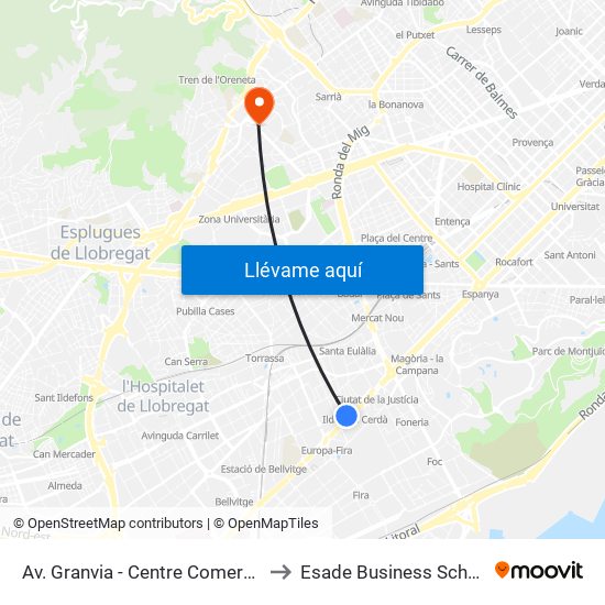 Av. Granvia - Centre Comercial to Esade Business School map