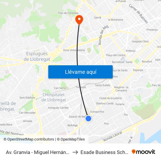 Av. Granvia - Miguel Hernández to Esade Business School map