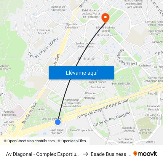 Av Diagonal - Complex Esportiu Universitari to Esade Business School map