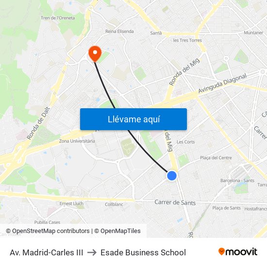 Av. Madrid-Carles III to Esade Business School map