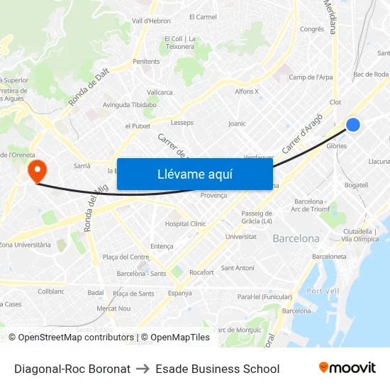 Diagonal-Roc Boronat to Esade Business School map