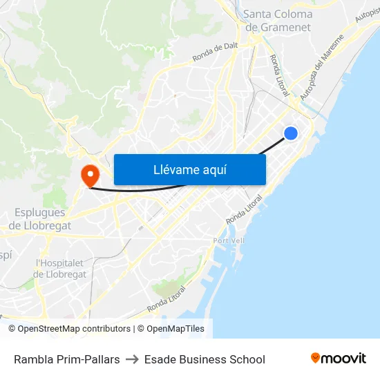 Rambla Prim-Pallars to Esade Business School map