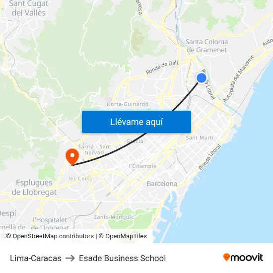 Lima-Caracas to Esade Business School map