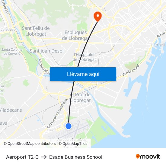 Aeroport T2-C to Esade Business School map