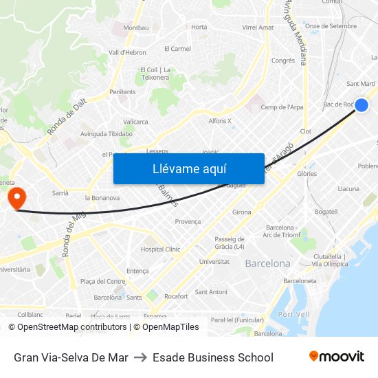 Gran Via-Selva De Mar to Esade Business School map