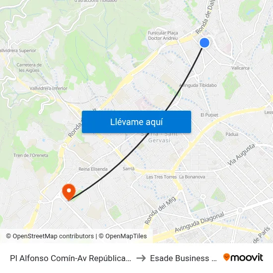 Pl Alfonso Comín-Av República Argentina to Esade Business School map