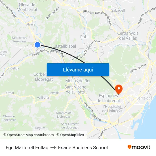 Fgc Martorell Enllaç to Esade Business School map