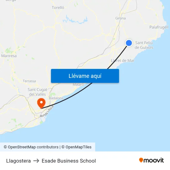 Llagostera to Esade Business School map