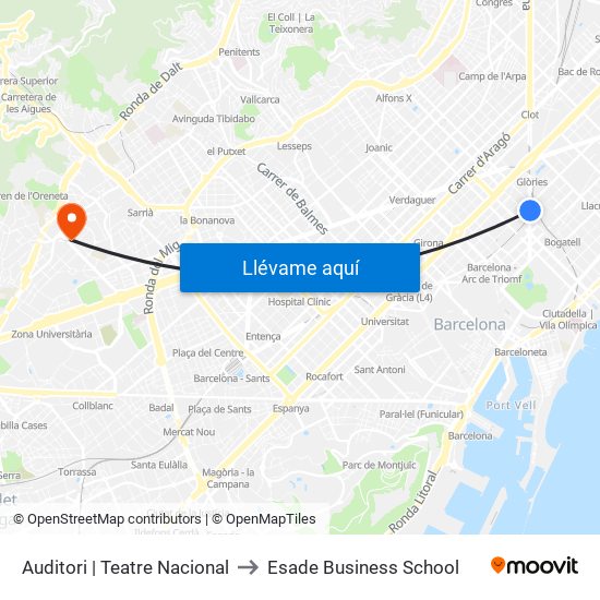 Auditori | Teatre Nacional to Esade Business School map