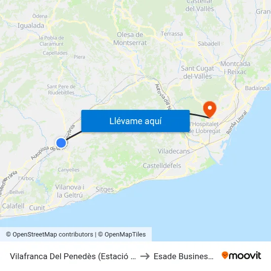 Vilafranca Del Penedès (Estació D'Autobusos) to Esade Business School map