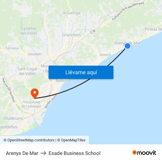 Arenys De Mar to Esade Business School map
